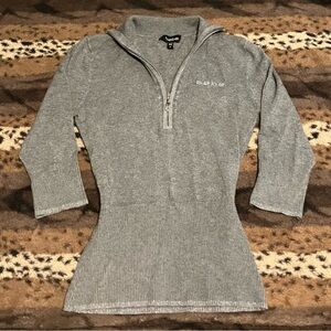 Bebe Gray Zip Up Sweater with Mock Turtleneck (Medium)